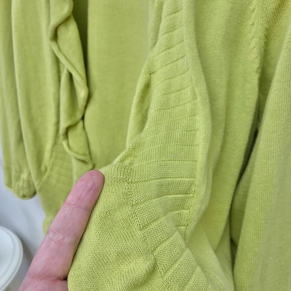 3/4 Sleeve Ruffled Edge Open Front Cardigan - Picture 7 of 13